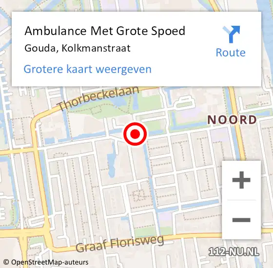 Locatie op kaart van de 112 melding: Ambulance Met Grote Spoed Naar Gouda, Kolkmanstraat op 16 juni 2019 14:43