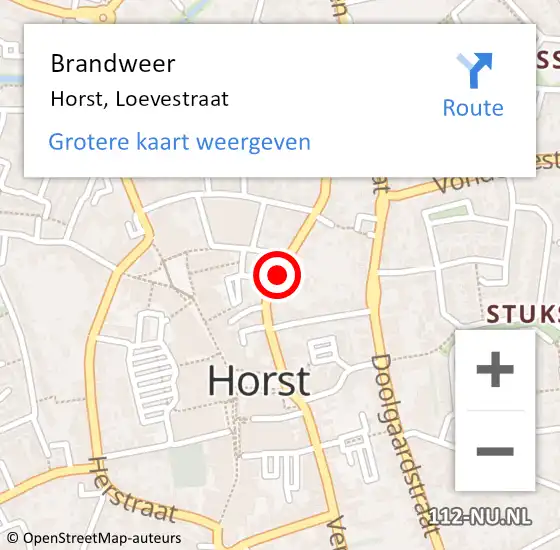 Locatie op kaart van de 112 melding: Brandweer Horst, Loevestraat op 16 juni 2019 14:44