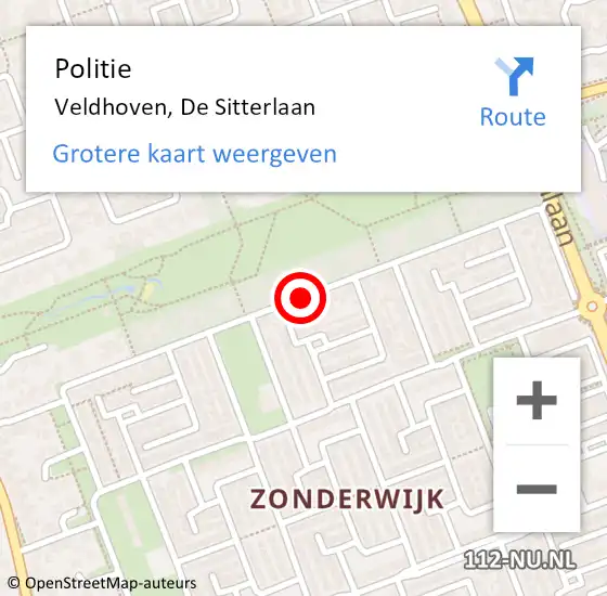 Locatie op kaart van de 112 melding: Politie Veldhoven, De Sitterlaan op 16 juni 2019 15:01