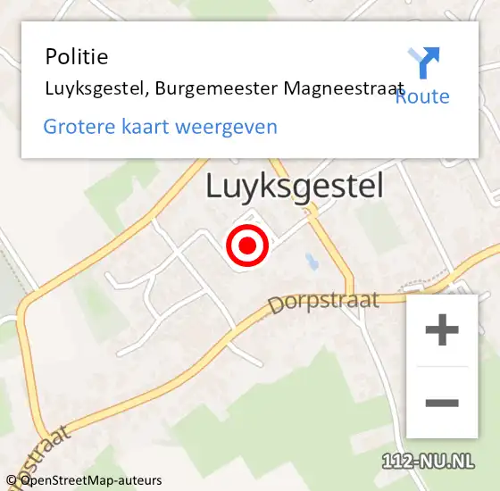 Locatie op kaart van de 112 melding: Politie Luyksgestel, Burgemeester Magneestraat op 16 juni 2019 15:05