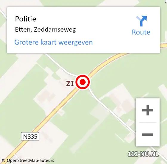 Locatie op kaart van de 112 melding: Politie Etten, Zeddamseweg op 16 juni 2019 15:11