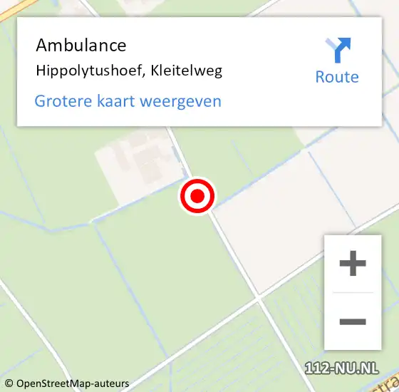 Locatie op kaart van de 112 melding: Ambulance Hippolytushoef, Kleitelweg op 16 juni 2019 15:15