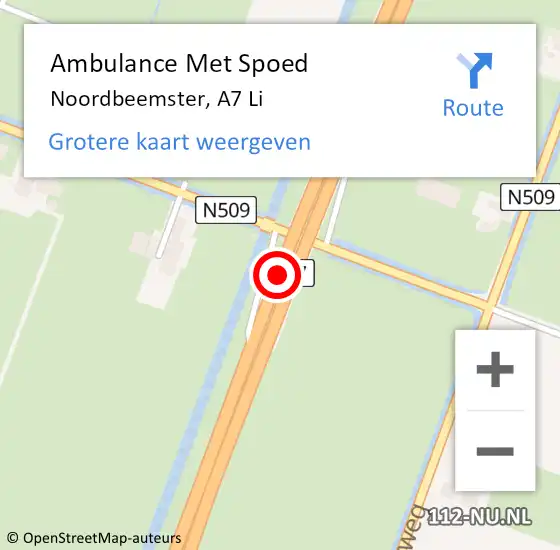 Locatie op kaart van de 112 melding: Ambulance Met Spoed Naar Noordbeemster, A7 Li op 16 juni 2019 15:45