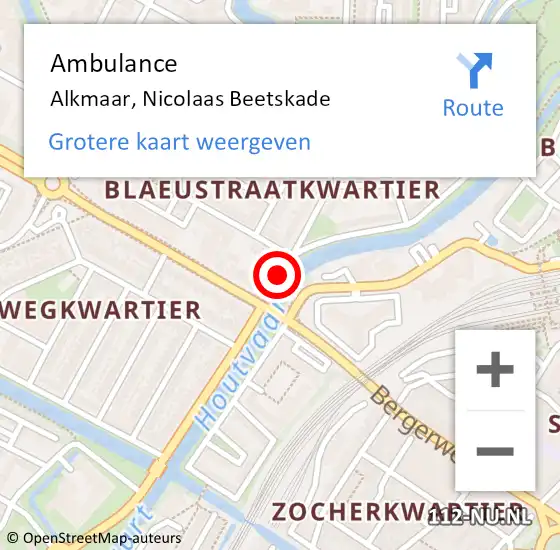 Locatie op kaart van de 112 melding: Ambulance Alkmaar, Nicolaas Beetskade op 16 juni 2019 16:34