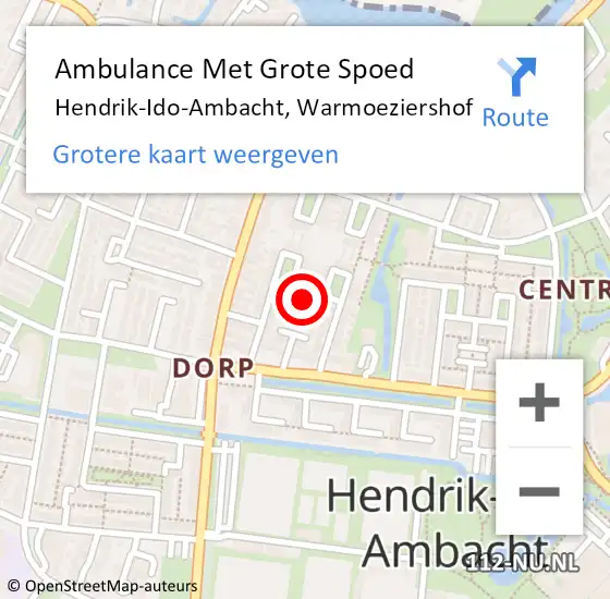 Locatie op kaart van de 112 melding: Ambulance Met Grote Spoed Naar Hendrik-Ido-Ambacht, Warmoeziershof op 16 juni 2019 16:54