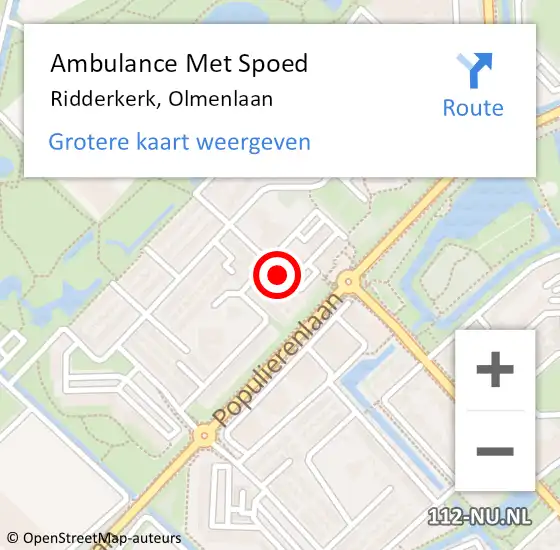 Locatie op kaart van de 112 melding: Ambulance Met Spoed Naar Ridderkerk, Olmenlaan op 16 juni 2019 17:08