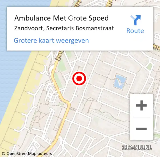 Locatie op kaart van de 112 melding: Ambulance Met Grote Spoed Naar Zandvoort, Secretaris Bosmanstraat op 16 juni 2019 18:55
