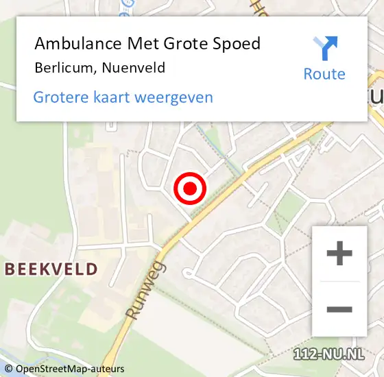 Locatie op kaart van de 112 melding: Ambulance Met Grote Spoed Naar Berlicum, Nuenveld op 16 juni 2019 18:57