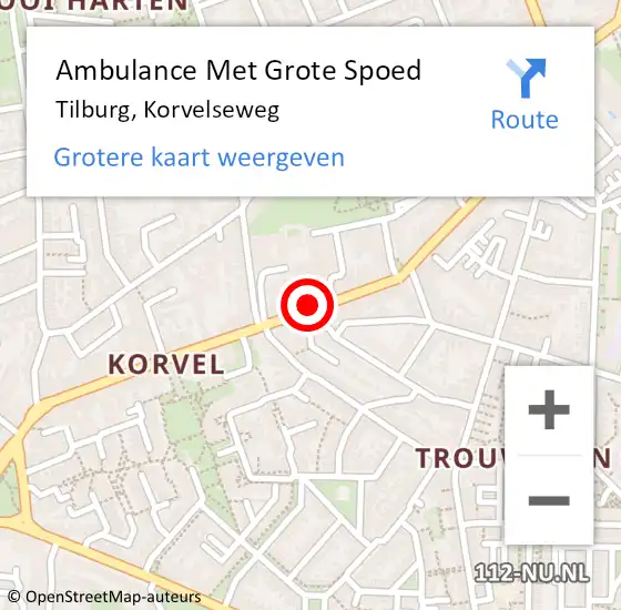 Locatie op kaart van de 112 melding: Ambulance Met Grote Spoed Naar Tilburg, Korvelseweg op 16 juni 2019 19:07