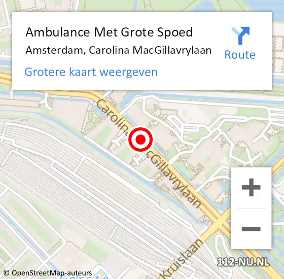 Locatie op kaart van de 112 melding: Ambulance Met Grote Spoed Naar Amsterdam, Carolina Macgillavrylaan op 16 juni 2019 19:08