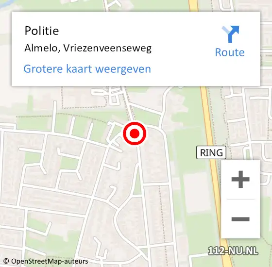 Locatie op kaart van de 112 melding: Politie Almelo, Vriezenveenseweg op 16 juni 2019 19:53