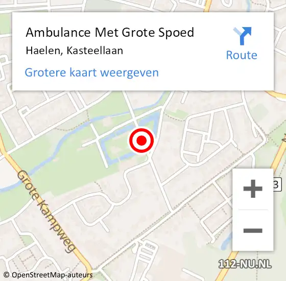 Locatie op kaart van de 112 melding: Ambulance Met Grote Spoed Naar Haelen, Kasteellaan op 16 juni 2019 19:53