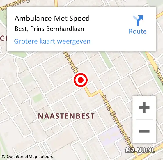 Locatie op kaart van de 112 melding: Ambulance Met Spoed Naar Best, Prins Bernhardlaan op 16 juni 2019 20:37