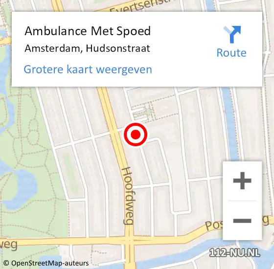 Locatie op kaart van de 112 melding: Ambulance Met Spoed Naar Amsterdam, Hudsonstraat op 17 juni 2019 04:09