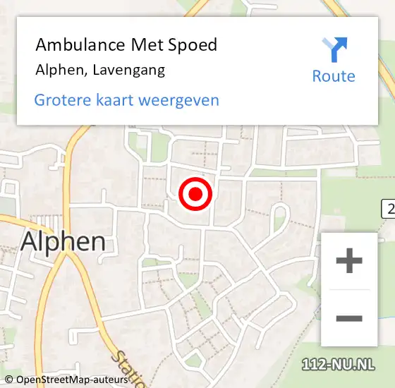 Locatie op kaart van de 112 melding: Ambulance Met Spoed Naar Alphen, Lavengang op 4 april 2014 15:03