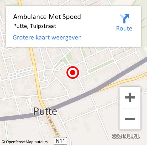 Locatie op kaart van de 112 melding: Ambulance Met Spoed Naar Putte, Tulpstraat op 17 juni 2019 09:16