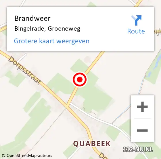 Locatie op kaart van de 112 melding: Brandweer Bingelrade, Groeneweg op 4 april 2014 15:22