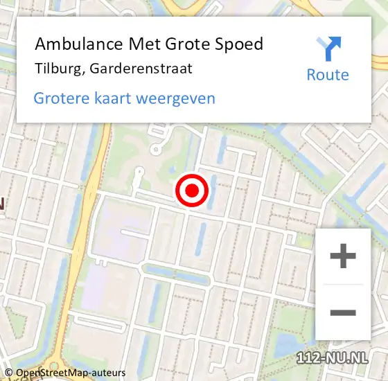 Locatie op kaart van de 112 melding: Ambulance Met Grote Spoed Naar Tilburg, Garderenstraat op 17 juni 2019 10:32