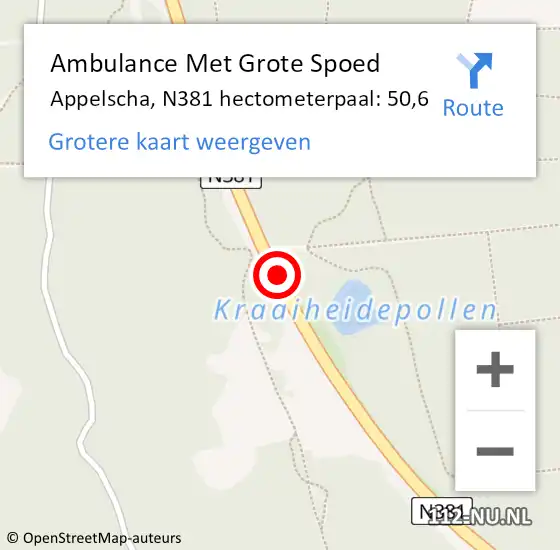 Locatie op kaart van de 112 melding: Ambulance Met Grote Spoed Naar Appelscha, N381 hectometerpaal: 50,6 op 27 september 2013 15:54