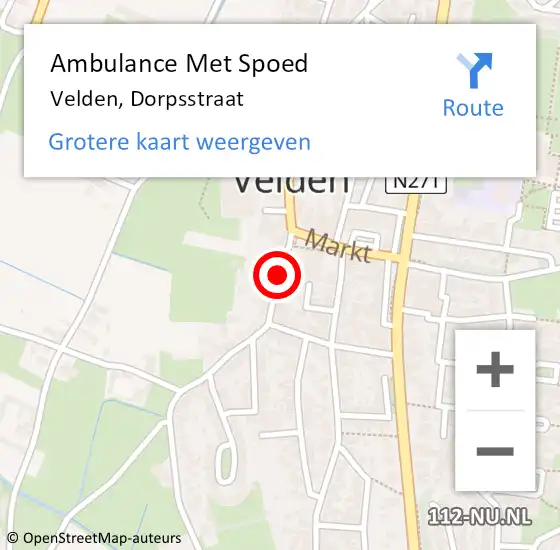 Locatie op kaart van de 112 melding: Ambulance Met Spoed Naar Velden, Dorpsstraat op 17 juni 2019 11:03