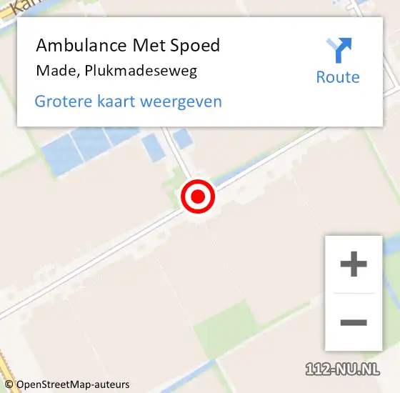 Locatie op kaart van de 112 melding: Ambulance Met Spoed Naar Made, Plukmadeseweg op 17 juni 2019 11:12