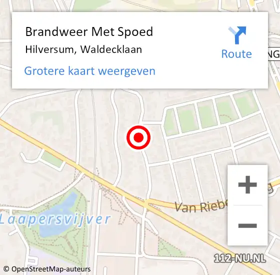 Locatie op kaart van de 112 melding: Brandweer Met Spoed Naar Hilversum, Waldecklaan op 17 juni 2019 11:31