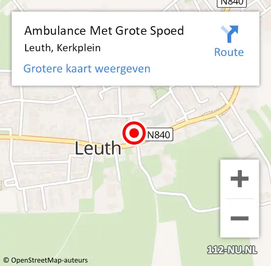 Locatie op kaart van de 112 melding: Ambulance Met Grote Spoed Naar Leuth, Kerkplein op 17 juni 2019 12:02