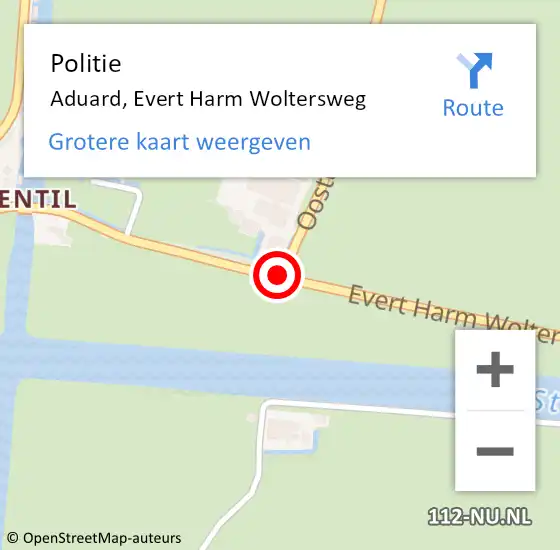 Locatie op kaart van de 112 melding: Politie Aduard, Evert Harm Woltersweg op 17 juni 2019 13:50