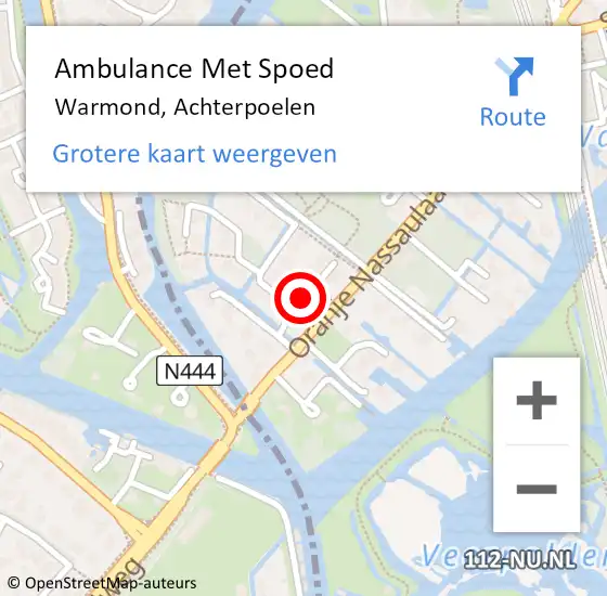 Locatie op kaart van de 112 melding: Ambulance Met Spoed Naar Warmond, Achterpoelen op 4 april 2014 15:46