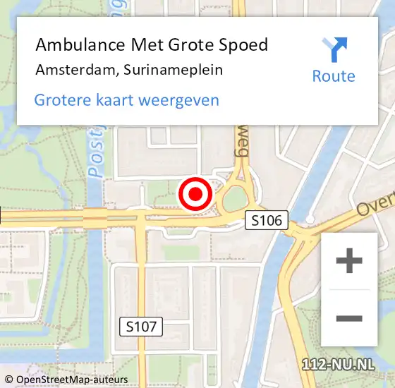 Locatie op kaart van de 112 melding: Ambulance Met Grote Spoed Naar Amsterdam, Surinameplein op 17 juni 2019 14:36