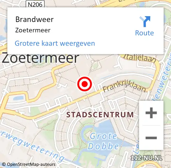 Locatie op kaart van de 112 melding: Brandweer Zoetermeer op 17 juni 2019 14:53