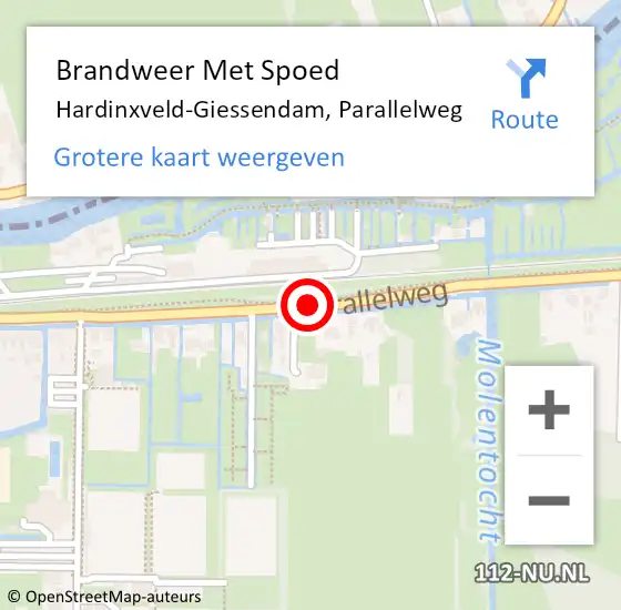 Locatie op kaart van de 112 melding: Brandweer Met Spoed Naar Hardinxveld-Giessendam, Parallelweg op 17 juni 2019 15:07