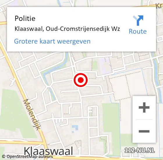 Locatie op kaart van de 112 melding: Politie Klaaswaal, Oud-Cromstrijensedijk Wz op 17 juni 2019 15:19