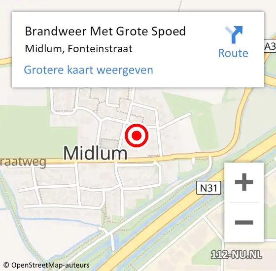 Locatie op kaart van de 112 melding: Brandweer Met Grote Spoed Naar Midlum, Fonteinstraat op 17 juni 2019 15:33