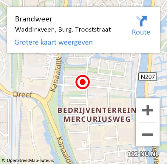 Locatie op kaart van de 112 melding: Brandweer Waddinxveen, Burg. Trooststraat op 4 april 2014 15:58