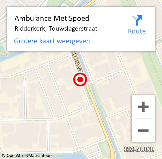 Locatie op kaart van de 112 melding: Ambulance Met Spoed Naar Ridderkerk, Touwslagerstraat op 17 juni 2019 16:40