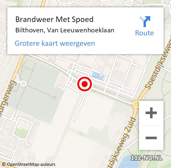 Locatie op kaart van de 112 melding: Brandweer Met Spoed Naar Bilthoven, Van Leeuwenhoeklaan op 17 juni 2019 16:51