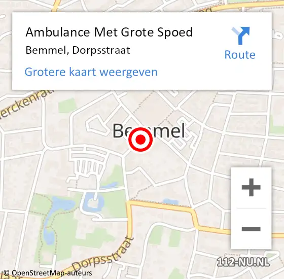 Locatie op kaart van de 112 melding: Ambulance Met Grote Spoed Naar Bemmel, Dorpsstraat op 17 juni 2019 18:22