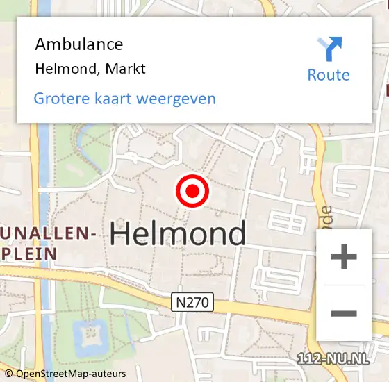 Locatie op kaart van de 112 melding: Ambulance Helmond, Markt op 17 juni 2019 18:52