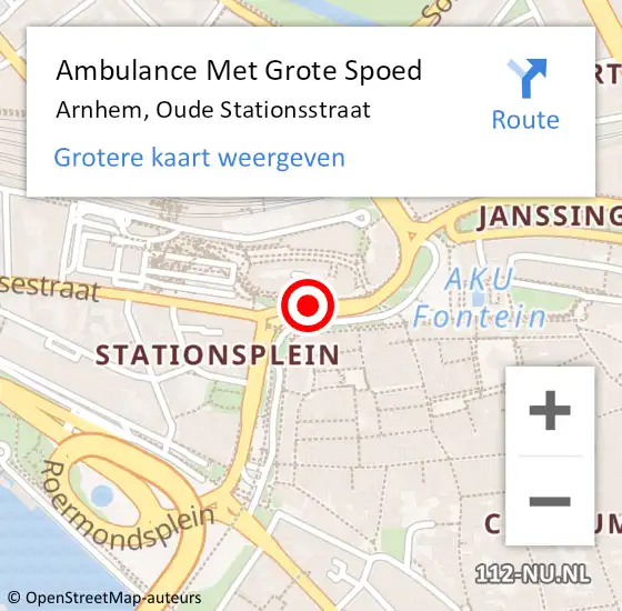 Locatie op kaart van de 112 melding: Ambulance Met Grote Spoed Naar Arnhem, Oude Stationsstraat op 17 juni 2019 19:51