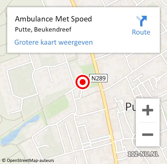 Locatie op kaart van de 112 melding: Ambulance Met Spoed Naar Putte, Beukendreef op 17 juni 2019 20:02