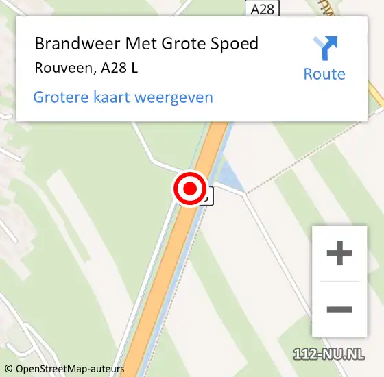 Locatie op kaart van de 112 melding: Brandweer Met Grote Spoed Naar Rouveen, A28 L op 4 april 2014 16:27