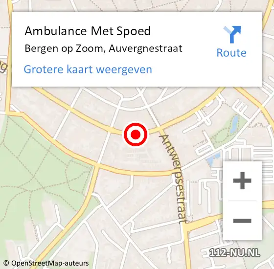 Locatie op kaart van de 112 melding: Ambulance Met Spoed Naar Bergen op Zoom, Auvergnestraat op 17 juni 2019 20:59