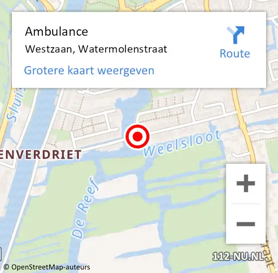 Locatie op kaart van de 112 melding: Ambulance Westzaan, Watermolenstraat op 17 juni 2019 23:38