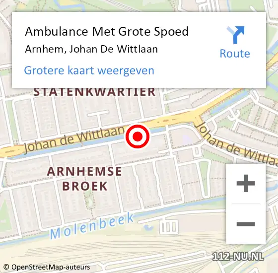 Locatie op kaart van de 112 melding: Ambulance Met Grote Spoed Naar Arnhem, Johan De Wittlaan op 18 juni 2019 00:56
