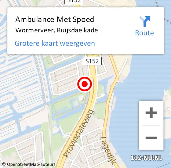 Locatie op kaart van de 112 melding: Ambulance Met Spoed Naar Wormerveer, Ruijsdaelkade op 18 juni 2019 03:31