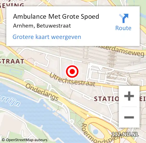 Locatie op kaart van de 112 melding: Ambulance Met Grote Spoed Naar Arnhem, Betuwestraat op 18 juni 2019 04:24