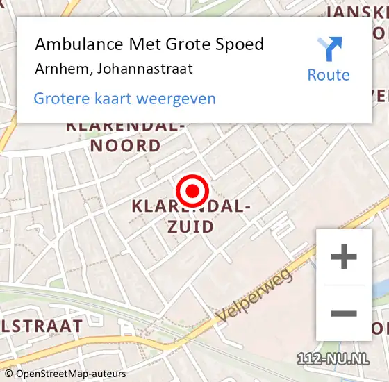 Locatie op kaart van de 112 melding: Ambulance Met Grote Spoed Naar Arnhem, Johannastraat op 18 juni 2019 05:05