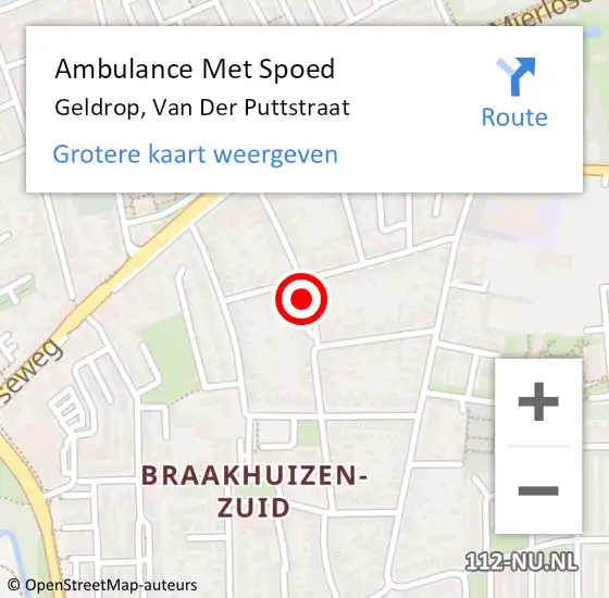 Locatie op kaart van de 112 melding: Ambulance Met Spoed Naar Geldrop, Van der Puttstraat op 18 juni 2019 07:03