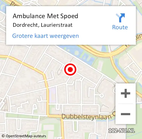 Locatie op kaart van de 112 melding: Ambulance Met Spoed Naar Dordrecht, Laurierstraat op 18 juni 2019 07:10